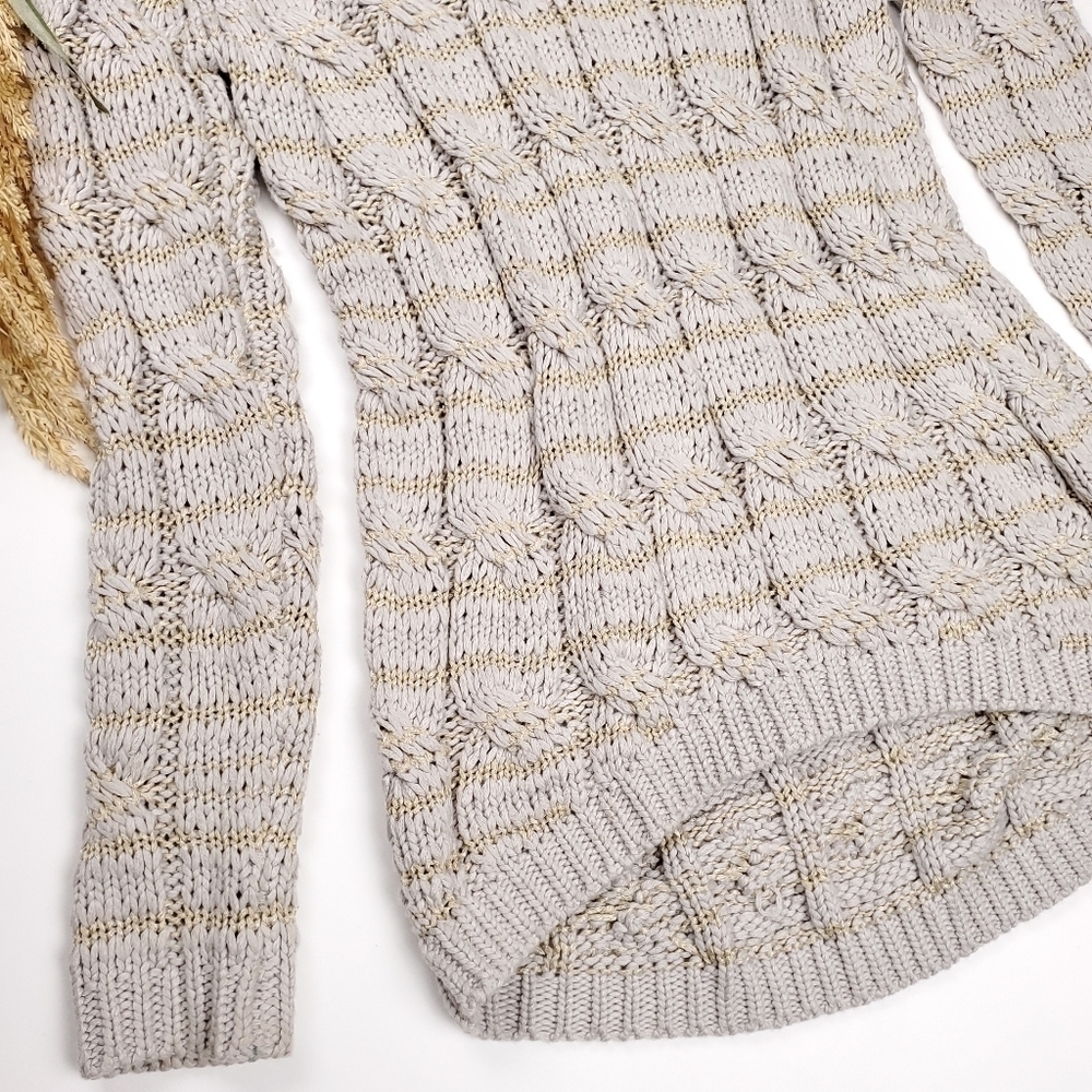 Karlie Tan Gold Striped Cable Knit Long Sweater Sz S - Picture 4 of 16